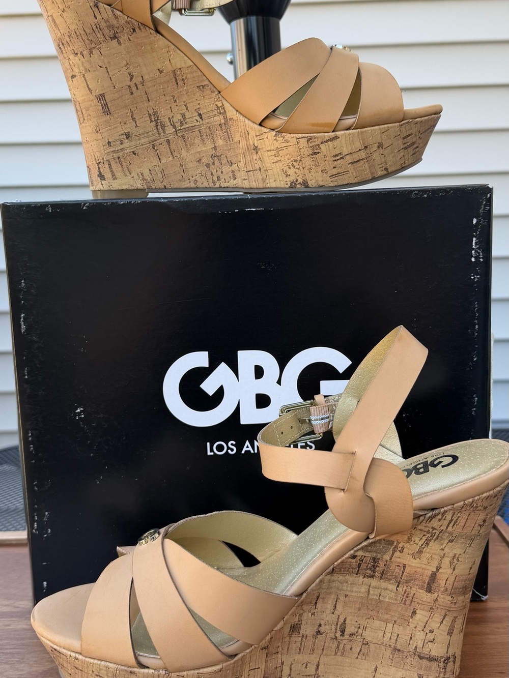 GBG Los Angeles Beige Cork Platform Wedge Sandals